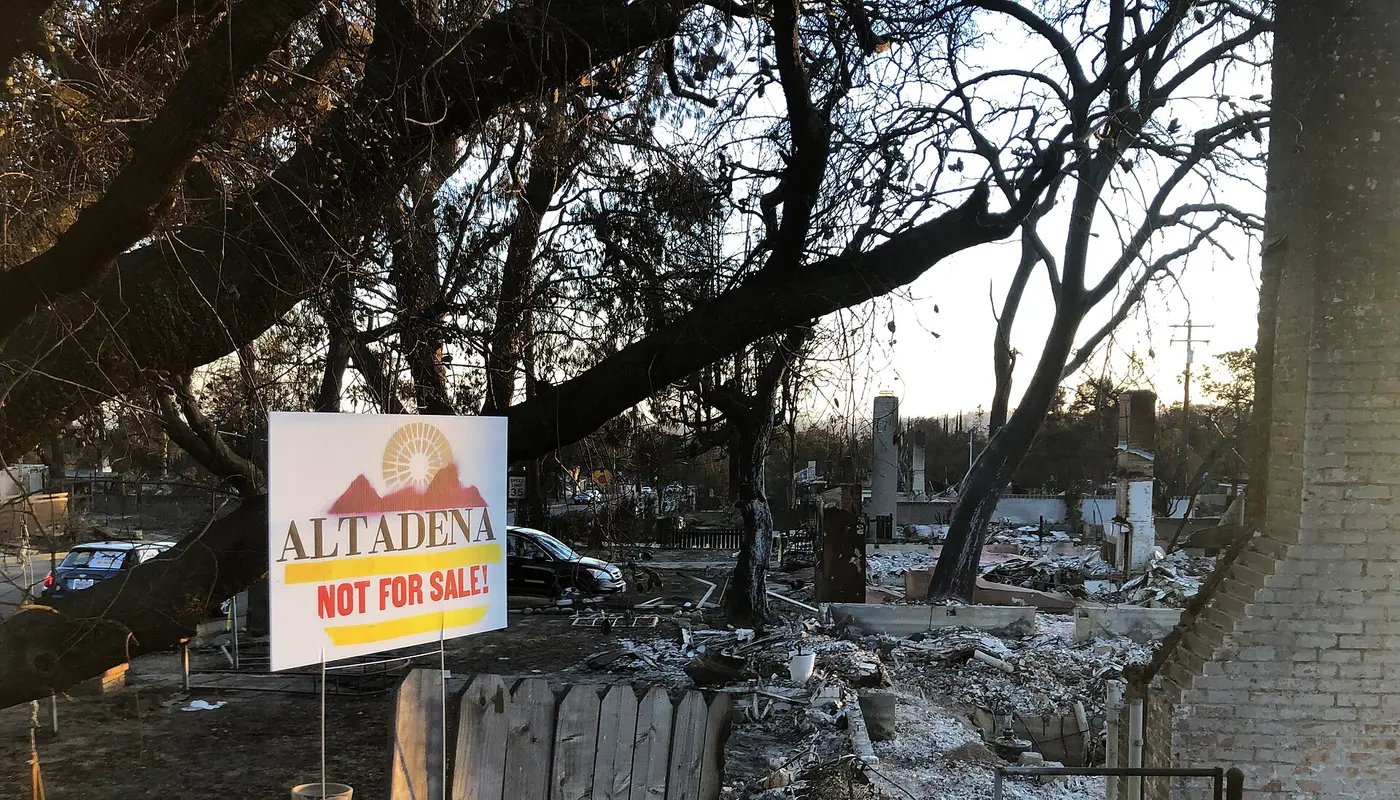Altadena Not for Sale sign post Eaton Fire